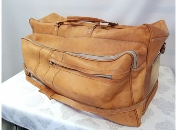 Oversized Tan Genuine Leather Suitcase Duffel Bag