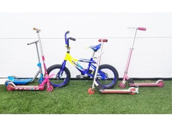 Four Children's Razor Scooters & Boy's Retro Street Racer Bicycle