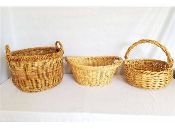 Three Natural Willow Wicker Baskets