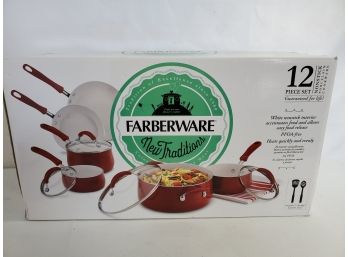 New Farberware New Traditions 12 Piece Red Non Stick Cookware Set