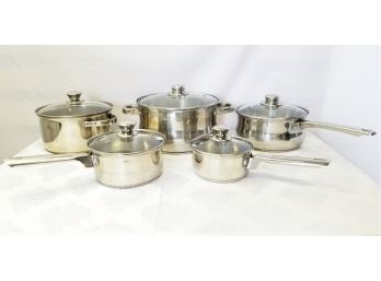 Five Assorted Stainless Steel Cookware Stockpots & Saucepans W/Glass Lids -  Maitre Chef And More