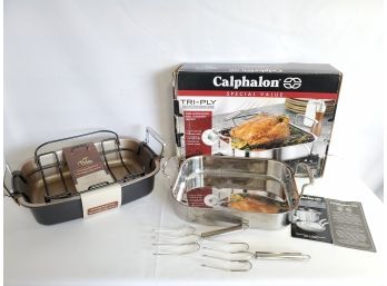 Two Roasting Pans, Palm Restaurant And Calphalon