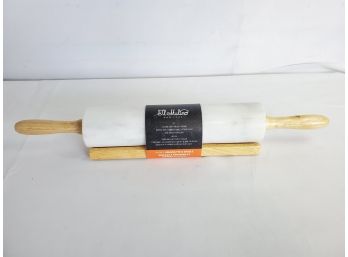 New 'il Mulino' 18' Carved Marble & Wood Rolling Pin & Holder