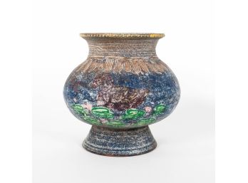Hand Painted Vase With Ducks And Lily Pads