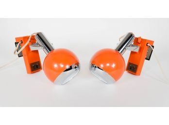 Orange And Chrome Eyeball Lamps By Hamilton Industries