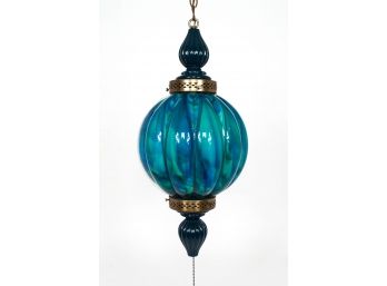 Blue Green Marbled Glass Moroccan Swag Lamp