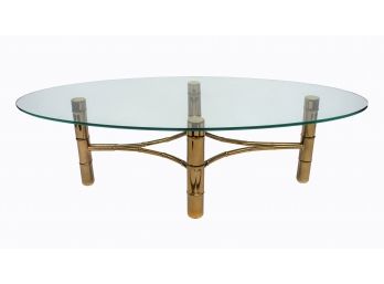 Hollywood Regency Brass Faux Bamboo Oval Coffee Table