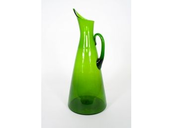 Large Vintage Green Glass Pitcher Vase