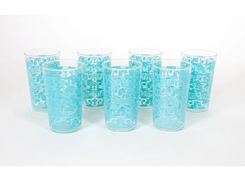 Vintage Aqua Blue Patterned Cocktail Glasses