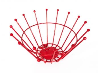 Red Metal Basket With Apple Detail