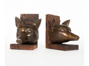 Rustic Brass Bronze Fox Bookends