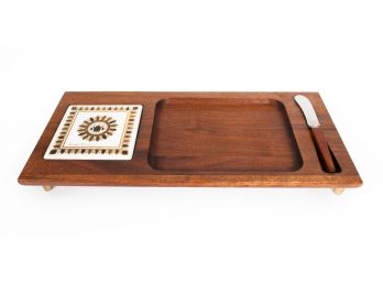 Mid Century Wood And Ceramic Serving Tray By Georges Briard