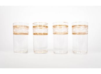 Vintage Etched Juice Glasses With Gold Detail - Set Of 4