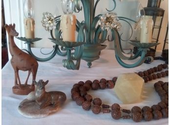 MISCELLANEOUS LOT Of DECORATIVE ITEMS - Chandelier, Lanterns, Beads, Ox And Giraffe, Paperweight, More!