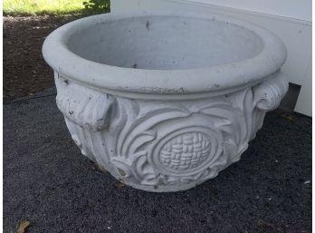 Pair Of Decorative Almost White Heavy Cement Planters For The Garden