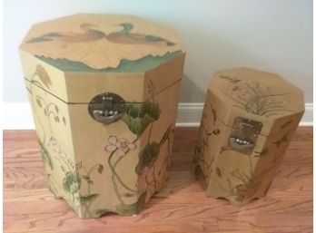 TWO CHINESE STYLE Lacquered OCTAGONAL BOXES - Can Be Tables Too!