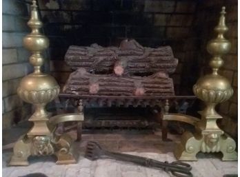 Pair Of GORGEOUS VINTAGE BRASS ANDIRONS For Fireplace - UNIQUE!