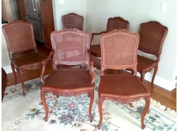 SET OF SIX DINING CHAIRS, Caned And Carved - Stunning Look In French Provincial Style