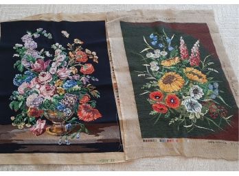 TWO GORGEOUS CLASSIC FLORAL And HANDMADE NEEDLEPOINT WORKS - For Chairs, Stools Or Frame For Wall!
