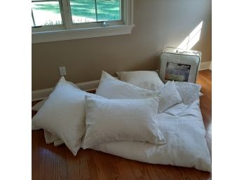 LOVELY LINEN LOT - Two KING SIZE Down Alternative Comforters Plus Three Pillows