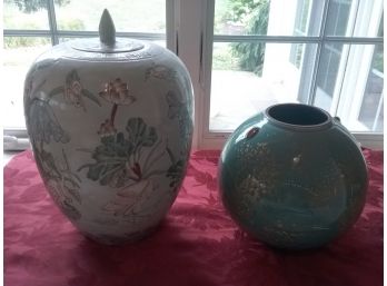 A DECORATIVE JAR From JAPAN And A Gorgeous Rose Bowl Of Asian Influence - ACCENTS PIECES!