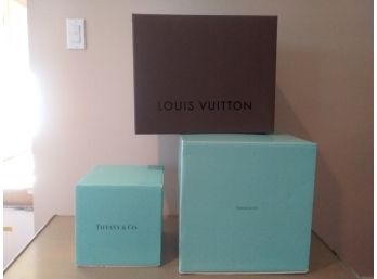 THREE LARGE BOXES - TWO TIFFANY BOXES And ONE LARGE LOUIS VUITTON BOX -
