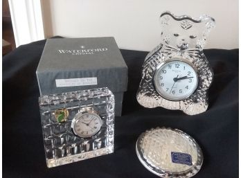 Waterford LOT - TWO CLOCKS And A Hand Mirror