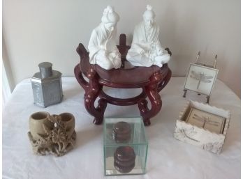 LOT OF CHINESE Or JAPANESE Items:  Figures, Vase, Coaster Set, More - See Photos