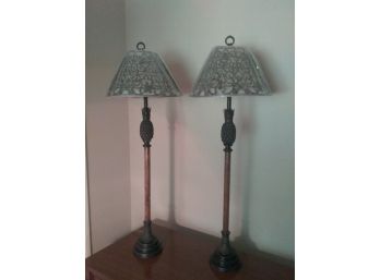 Pair Of Tall And Thin Table Lamps With Pineapples. CAT Finials!