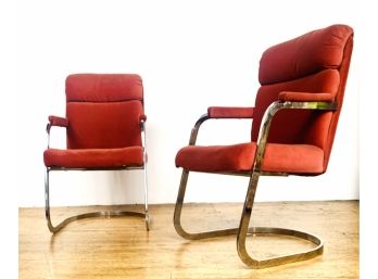 Cal-Style Pair Of Chrome And Burnt Orange Velor Chair