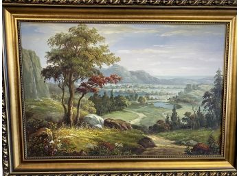 Framed Oil On Canvas  Country Scene