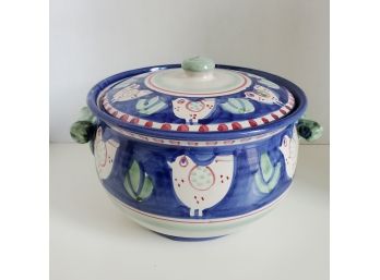 Vintage Vietri Solimene Campagna Blue Chicken / Bird Tureen With Lid, Made In Italy