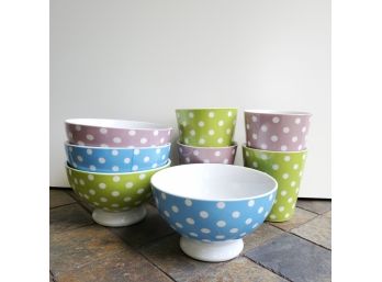'Pretty Porcelain By Falby' Set Of (8) - 4 Bowls / 4 Cups - Polka Dots!