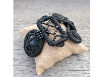 Modern Black Woven Bracelet With Toggle Clasp