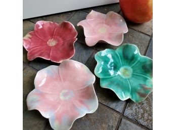 Lovely! Set Of (4) Small & Delicate Ceramic Floral Plates / Ring Holders