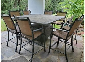 Heavy! 5 FT Wide Slate-Top Counter-Height Outdoor Table & (8) Stools / Chairs Set