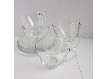 Vintage! Arcoroc France Clear Cups (5) & Saucers (4) - Collectible