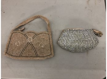 Lot Of 2 Ladies Vintage Clutch Purses/Handbags Beaded And Studded In Very Nice Condition