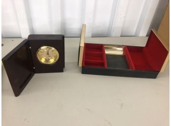 Very Retro 1960s Men's Valet With Velvet Seats And Travel Clock With Picture Frame