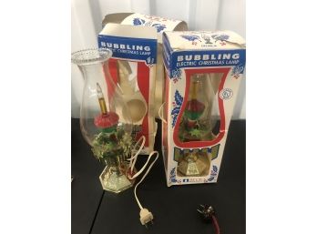 Pair Of Vintage Bubbling Electric Christmas Lanterns