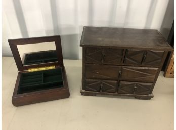 Lot Of 2 Vintage Jewelry Boxes Unisex - Large 5 Drawer Musical Jewelry Box Works