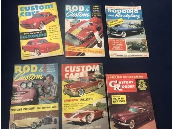 Lot Of 6 Vintage 1950s Car Magazines Including - Rod & Custom Magazines & Custom Cars  Good Readable Condition