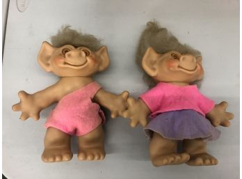 Vintage 1960's Hubby & Wife Uneeda Wishnik Large 7' White Hair , Blue Eyes TROLL DOLL'S In Good Condition