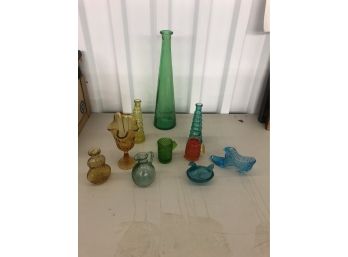Vintage Lot Of 10 MCM Depression Like Colored Glass Decorative Pieces