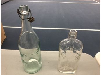 Vintage Lot Of 2 Antique Bottles - One Quart Soda/Alcohol Bottle W Topper & Maple Syrup