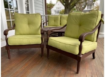 Pair Of Outdoor Cast Aluminum Side Chairs With Cushions By Seasons Too