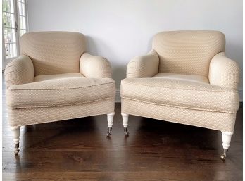 Pair Of Matelasse Upholstered Accent Chairs And Matching Ottoman