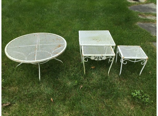 Four White Wrought Iron Side Tables