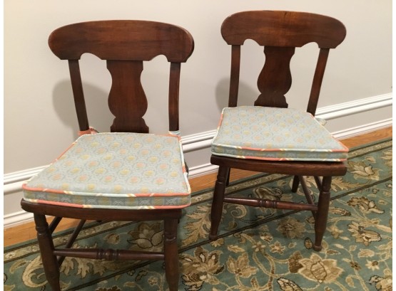 Pair Antique Child Size  Chairs With Cane Seat  Custom Made Cushions