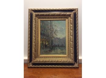 Framed Gold And Black  Oil On Canvas Paris Scenes Signed By Morgan